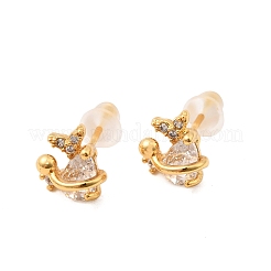 Brass Micro Pave Clear Cubic Zirconia Stud Earring&nbsp;EJEW-C158-15B-G