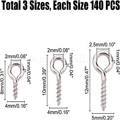 304ステンレススチールスクリューアイピンペグベイル  片穴パーツ用  ステンレス鋼色  8x4x1mm  穴：2mm  10x4x1mm  穴：2mm  12x5x1mm  穴：2.5mm  120~140pcs /サイズ  400~420個/セット&nbsp;STAS-UN0001-32