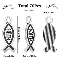 亜鉛チベット風合金ペンダント70個  言葉の信仰で魚を釣る  アンティークシルバー  9x25.5x1.5mm  穴：2mm&nbsp;FIND-SC0006-28