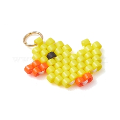 ガラスシードビーズペンダント  アヒルのチャーム  304ステンレススチールオープン丸カン付き  18KGP本金メッキ  きいろ  14x15x2mm  穴：3mm&nbsp;PALLOY-MZ01293-02