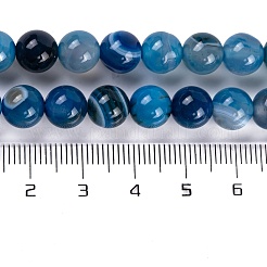 天然石縞瑪瑙/バンデットアゲートビーズ  ラウンド  グレードA  染め  ブルー  サイズ：直径約8mm  穴：1mm  48個/連  15インチ  ブルー  8mm&nbsp;AGAT-8D-8A