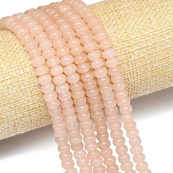 天然石マレーシアジェイドビーズ連売り  染め＆加熱  ロンデル  桃パフ  6~6.5x3.8~4.5mm  穴：0.9~1mm  約92~94個/連  14.96''~15.35''（38~39センチメートル）&nbsp;G-B165-G01-4x6mm-10