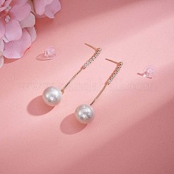 クリア キュービックジルコニア タッセルとイミテーション パール ダングル スタッド ピアス  女性用合金ロングドロップイヤリング  ゴールドカラー  66x15.5mm&nbsp;JE1050A
