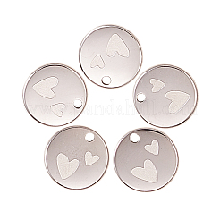 304ステンレスペンダント  ハートパータン付きのフラットラウンド  ステンレス鋼色  11.5x1mm  穴：1.4mm&nbsp;STAS-CJC0003-48