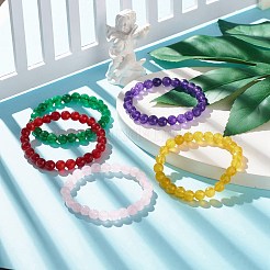 Natural Malaysia Jade(Dyed) Round Beaded Stretch Bracelet&nbsp;BJEW-JB07635