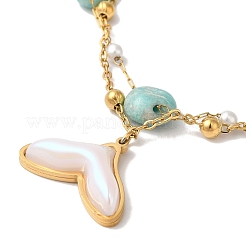Summer Beach Nuggets Natural Amazonite & Imitation Pearl Multi-Strand Anklets&nbsp;BJEW-P326-06B-G