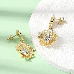 真鍮製クリアキュービックジルコニアスタッドピアス  花  16KGP本金メッキ  30x19mm&nbsp;EJEW-G473-07G