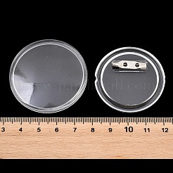 無地のフラットラウンド型アクリル製ボタンピンバッジ（鉄製ピン付き）  写真ボタンブローチピン用のブローチカボションセッティング  透明  45x5mm&nbsp;FIND-L029-01P-01
