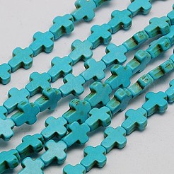 1連合成ターコイズクロスビーズ連売り  染め  空色  10x8x3mm  穴：1mm  約38個/連  15インチ&nbsp;X-TURQ-G112-8x10mm-01