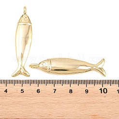 真鍮チャーム  カドミウムフリー＆鉛フリー  長持ちメッキ  ラックめっき  魚のチャーム  18KGP本金メッキ  48x11x5mm  穴：3mm&nbsp;KK-P353-11G-05