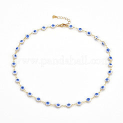 Brass Enamel Evil Eye Link Chain Bracelets & Necklaces Jewelry Sets&nbsp;SJEW-JS01191