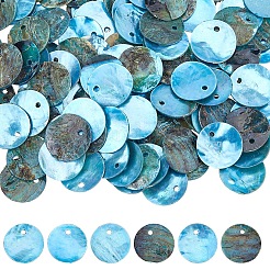 天然アコヤ貝の染めディスクチャーム  ドジャーブルー  15x1.5mm  穴：1.4mm&nbsp;SHEL-WH0005-05B