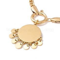 Ion Plating(IP) Shell Flat Round with Evil Eye Pendant Necklace with 304 Stainless Steel Curb Chains for Women&nbsp;NJEW-P262-02G