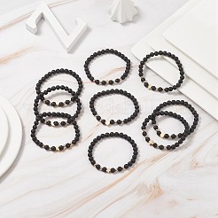 9 個 9 スタイル クマ & クロス & ムーン & クラウン & ハート & バタフライ 真鍮ビーズ ストレッチ ブレスレット セット  女性のための天然溶岩エッセンシャル オイル スタッカブル ブレスレット  ゴールドカラー  内径：2-1/8インチ（5.45cm）  1個/スタイル&nbsp;BJEW-JB08905
