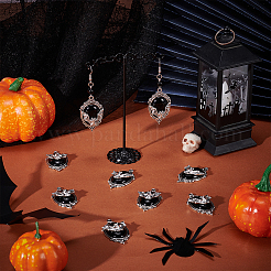 ハロウィン合金オーバルペンダント12個  樹脂を使ったコウモリチャーム  アンティークシルバー  ブラック  42.5x23.5x10mm  穴：2.2mm&nbsp;FIND-UN0007-81