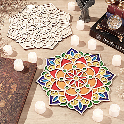 4Pcs 2 Styles Mandala Unfinished Wood Mandala Cup Mat&nbsp;HJEW-OC0001-50