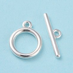 環境に優しい真鍮製トグル留め金  カドミウムフリー＆鉛フリー  長持ちメッキ  リング  925銀メッキ  リング：12x10x1.5mm  バー：4x13.5x1.5mm  穴：1.2mm&nbsp;X-KK-D082-14S