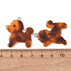 不透明なセルロースアセテート（樹脂）ペンダント  プラチナ鉄フープ付き  犬チャーム  33.5x29x4.5mm  穴：2mm&nbsp;RESI-B042-02C