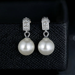 Anti-Tarnish Rhodium Plated 925 Sterling Silver Cubic Zirconia Stud Earrings&nbsp;EJEW-FF0002-12