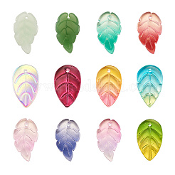 120個12スタイルガラスペンダント  葉  ミックスカラー  17.5~18x10~11x2.9~3mm  穴：1.2mm&nbsp;GLAA-YS0001-05