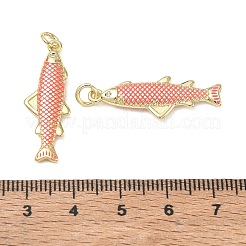 真鍮製エナメルペンダント  魚のチャーム  カドミウムフリー＆鉛フリー  ラックめっき  長持ちメッキ  18KGP本金メッキ  ミックスカラー  29.5x10.5x3.5mm  穴：3.5mm&nbsp;KK-CBA9234-13G