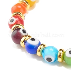 Round Evil Eye Lampwork & Natural Lava Rock Beaded Stretch Bracelet&nbsp;BJEW-JB07870
