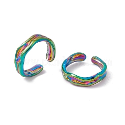 イオンプレーティング(IP) 304 ステンレススチール ツイストウェーブ オープンカフリング 女性用  虹色  usサイズ7（17.3mm）&nbsp;RJEW-C045-23M