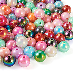 50 個の UV メッキレインボー虹色アクリルビーズ  ラウンド  ミックスカラー  15~15.5x15.5~16mm  穴：2.7mm&nbsp;PACR-FP0001-05