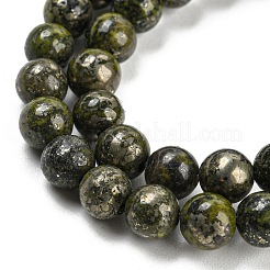 天然の緑色緑簾石と黄鉄鉱のビーズ連売り  ラウンド  染め  6mm  穴：1mm  約66~67個/連  15.16~15.35インチ（38.5~39cm）&nbsp;G-G013-B02-01