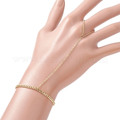 女性用真鍮ツイストカーブチェーン指輪ブレスレット  ゴールドカラー  6-7/8インチ（17.5cm）&nbsp;BJEW-JB11811