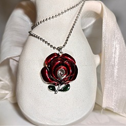 Gothic Style Alloy Enamel Red Rose Flower Vintage Pendant Necklaces for Women&nbsp;GR0561