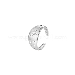 304ステンレススチール製ラインストーンカフオープンリング（女性用）  八芒星  ステンレス鋼色  10mm  内径：17mm&nbsp;PY5488-2