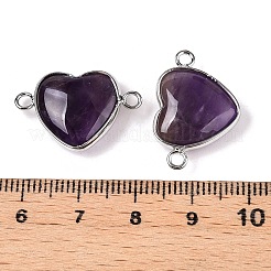 天然アメジストのラブハートペンダント  真鍮製のハートチャーム  プラチナ  15.5x23x6mm  穴：1.8~2mm&nbsp;G-T138-205A-P