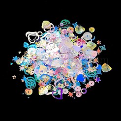 装飾アクセサリー  PVC スパンコール/スパンコール ビーズ  黄金の光沢  混合図形  ハート/星/花  ミックスカラー  4~14x4~12x0.3~0.8mm  穴：0.8mm&nbsp;PVC-L001-01E