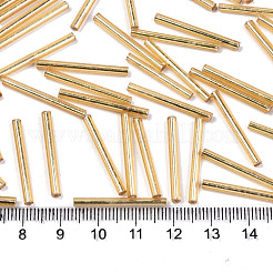 電気メッキガラスラッパビーズ  丸い穴  メタリックカラー  黄金メッキ  25x2.5mm  穴：1mm  約1800個/袋&nbsp;SEED-S043-02B-01
