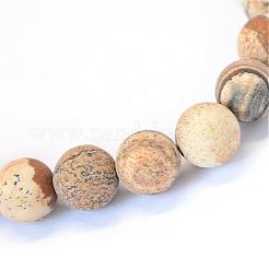 Frosted Natural Picture Jasper Round Bead Strands&nbsp;G-E334-8mm-26