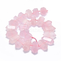 天然石ローズクォーツビーズ連売り  多面カット  二重終端尖頭/弾丸  20~31x12~14x10~13mm  穴：1.8mm  約23~24個/連  15.55インチ（39.5cm）&nbsp;G-F715-035