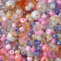 DIY ムーン & スタージュエリー作成キット  ガラスビーズとチャーム付き  アクリルビーズ  ピンク  4mm  穴：1.5mm&nbsp;GLAA-YW0003-42A
