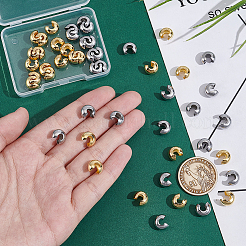 50個 2色 304ステンレススチール製クリンプビーズカバー  ミックスカラー  10.5x9x6mm  25個/カラー&nbsp;STAS-GA0001-86
