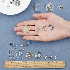 キットを作るDIYダングルピアス  チベットスタイルの合金ペンダントを含む  宝石ラウンドビーズ  真鍮のピアスフック  鉄パーツ  プラチナ  14個/箱&nbsp;DIY-SC0013-42P