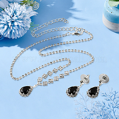 3セット3色の真鍮ラインストーンペンダントネックレス＆スタッドピアスセット  ティアドロップ  ミックスカラー  23x11mm&nbsp;SJEW-GO0001-11