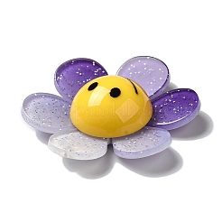 グリッターパウダー入りアクリルビッグペンダント  笑顔のツートンカラーの花  インディゴ  52x48x14.5mm  穴：2mm&nbsp;MACR-M023-03F