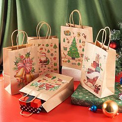 8Pcs 8 Styles Christmas Theme Printed Kraft Paper Bags with Handles&nbsp;ABAG-TA0001-59