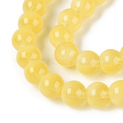 透明なガラス製の模造キャッツアイビーズの連  ラウンド  きいろ  8~8.5mm  穴：0.8~1.2mm  約103~110個/連  29.13~32.28インチ（74~82cm）&nbsp;GLAA-Q110-01B-17