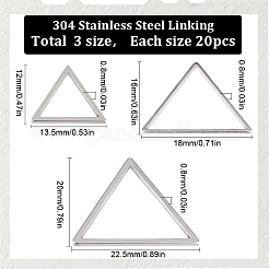 60個 3サイズ 304ステンレススチール リンキングリング  三角形  ステンレス鋼色  13.5~20x12~22.5x0.8mm  20pcs /サイズ&nbsp;STAS-SC0007-45