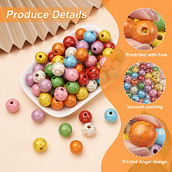 80Pcs 8 Colors Printed  Natural Wood Beads&nbsp;WOOD-FW0001-10