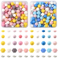 DIYビーズキット  シリコーンビーズを含む  合金ラインストーンスペーサービーズ  ミックスカラー  10~15x10~15x3.5~15mm  穴：2~3mm  140個/セット&nbsp;DIY-YW0018-10