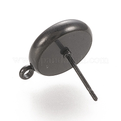 304ステンレススチール製スタッドピアス金具イオンプレーティング（IP）  フラットラウンド  電気泳動黒  15x12.5mm  穴：1.6mm  ピン：0.7mm  トレイ：10mm&nbsp;X-STAS-K202-04D-B