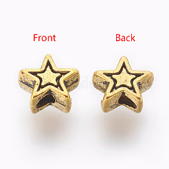 チベット風合金ビーズ  カドミウムフリー＆ニッケルフリー＆鉛フリー  スター  アンティーク黄金  6x6x3mm  穴：1mm&nbsp;LS-TIBEB-01-AG-NR