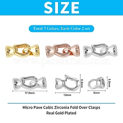 Brass Micro Pave Clear Cubic Zirconia Fold Over Clasps&nbsp;KK-NB0002-34